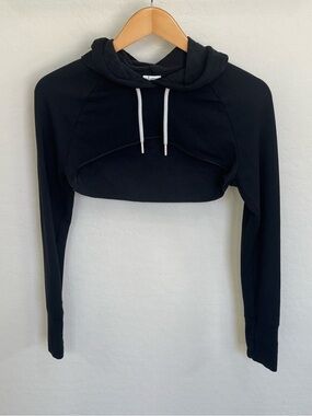 Aerie OFFLINE OTT Fleece Super Cropped Hoodie Shrug Black Size XS